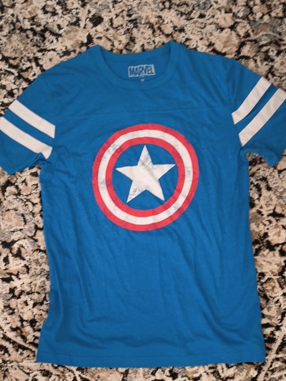 Marvel Blue Tee with Captain America Shield - Red & White Details